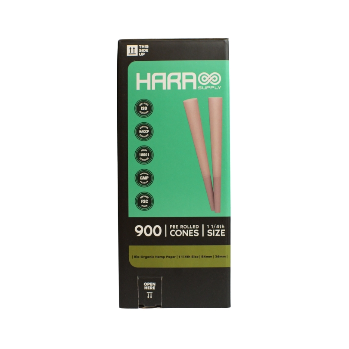 Hara Conos Bio Organic Hemp paper 1 1/4 Caja x 900 unidades 82 mm / 26 mm