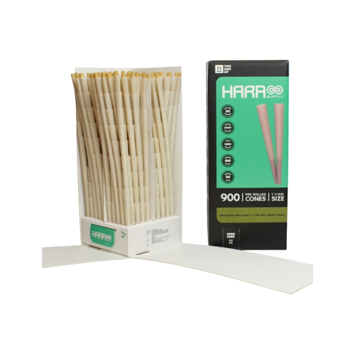 Hara Conos Bio Organic Hemp paper 1 1/4 Caja x 900 unidades 82 mm / 26 mm - Imagen 2